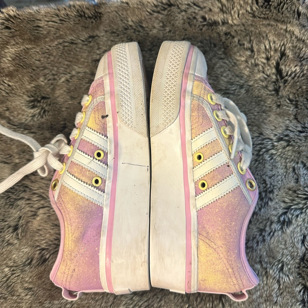 ADIDAS NIZZA Platform Pink & Yellow Canvas Girls Sneakers, Size 4 - Picture 2 of 8